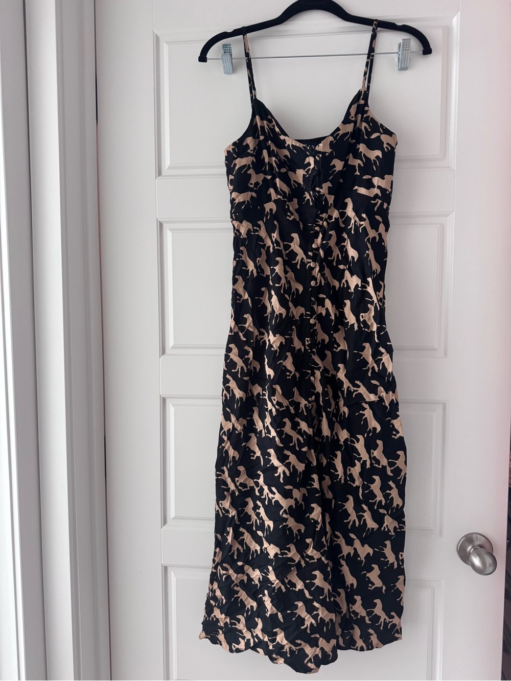 GAP Black Midi Slip Dress with Tan Horse Print